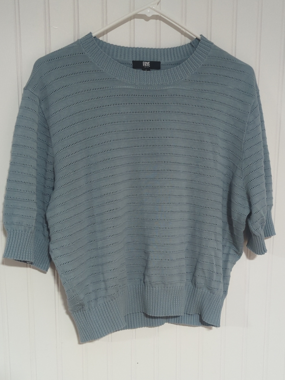 Frye Light Blue Open-Knit Short Sleeve Sweater